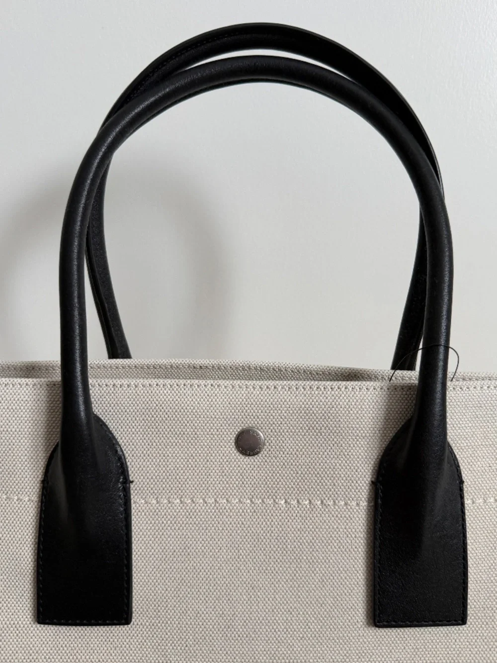 Saint Laurent YSL Rive Gauche White Black Canvas Logo Leather Tote Bag